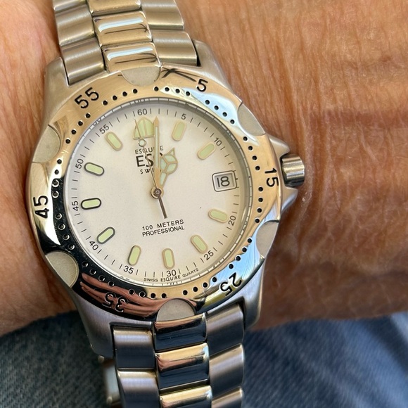 VINTAGE ESQUIRE ESQ MEN’S WATCH ALL SILVER - Picture 8 of 8